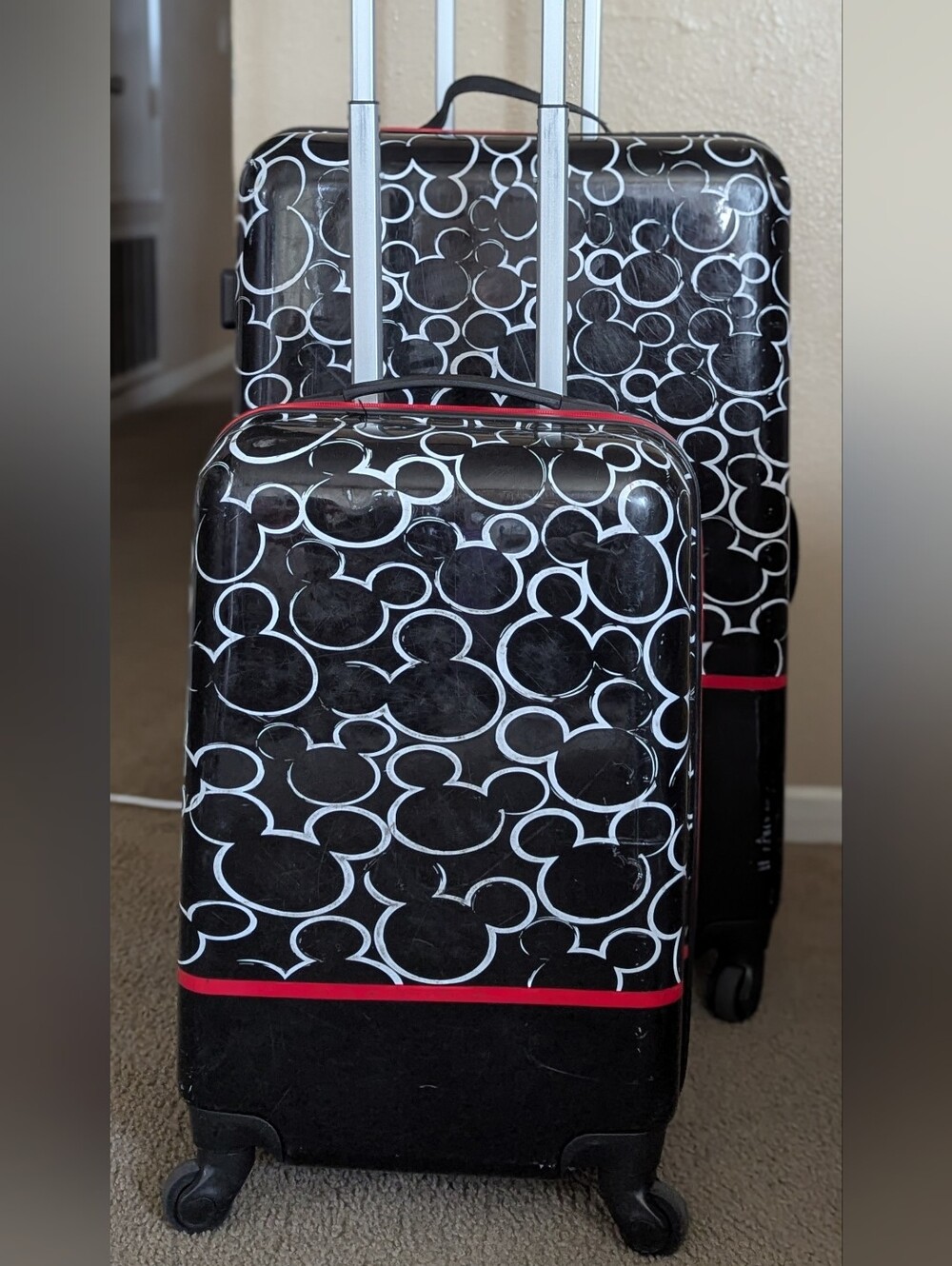 Disney Mickey Mouse Black and White Patterned Hardshell Luggage Set